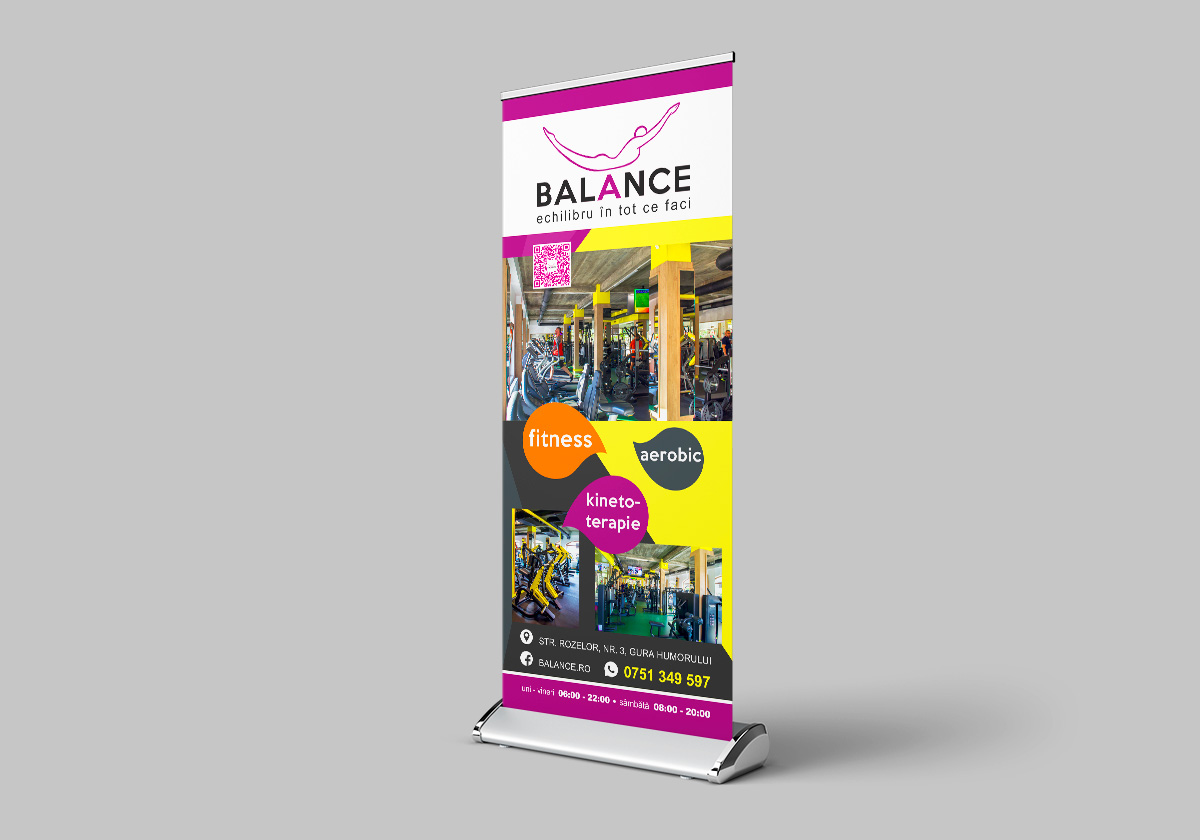 conceptie grafica graphic design proiecte projects roll-up for Balance fitness, aerobic and physiotherapy center